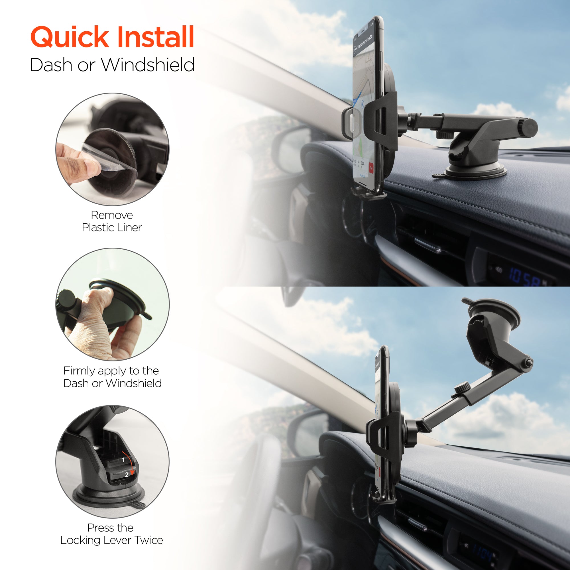 3-in-1 Phone Mount Kit | Vent + Dashboard + Windshield | Black