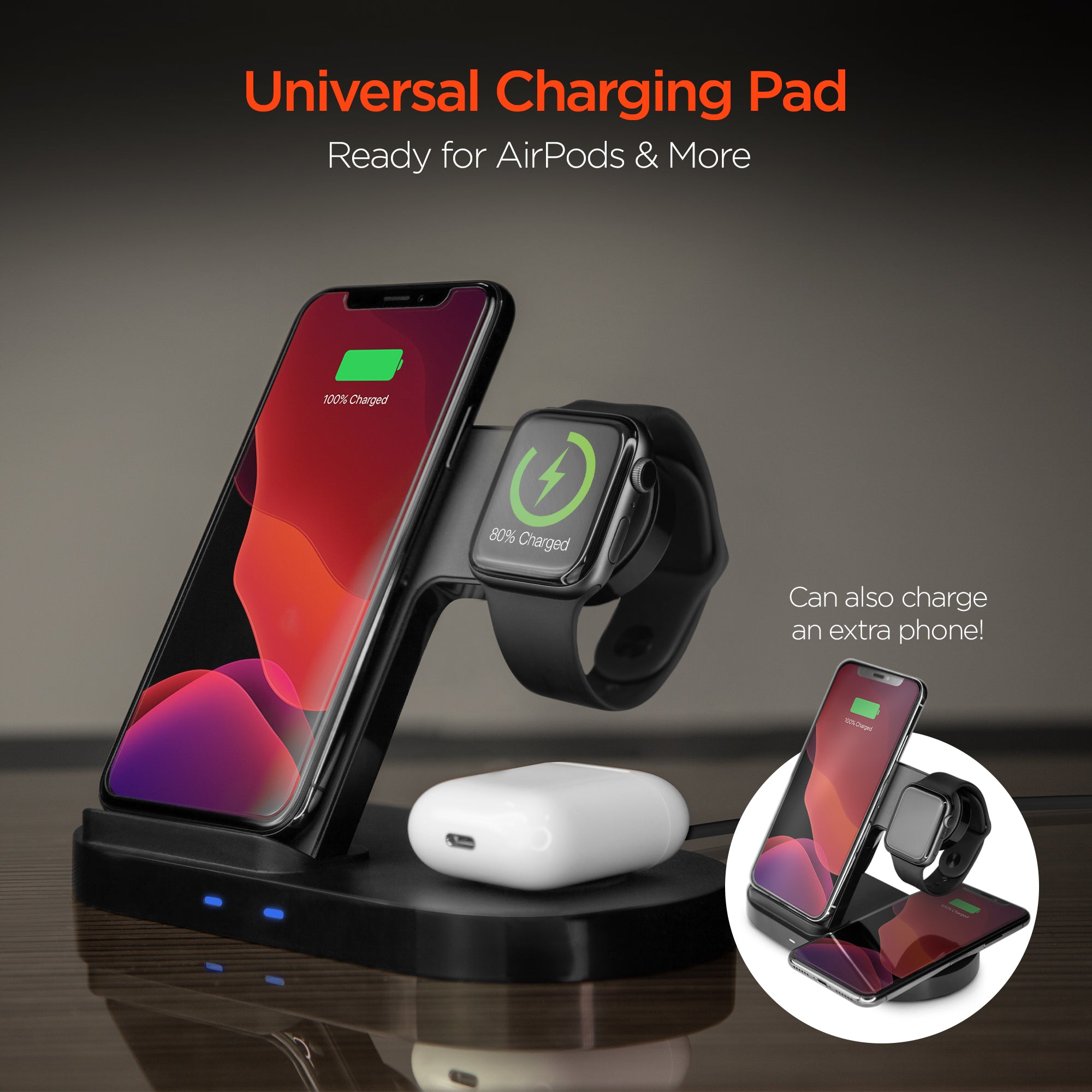 3 in 1 Wireless Charging Station for iPhone, Fast Wireless Watch Charger  Dock for iWatch Series and Air Pods, Phone 