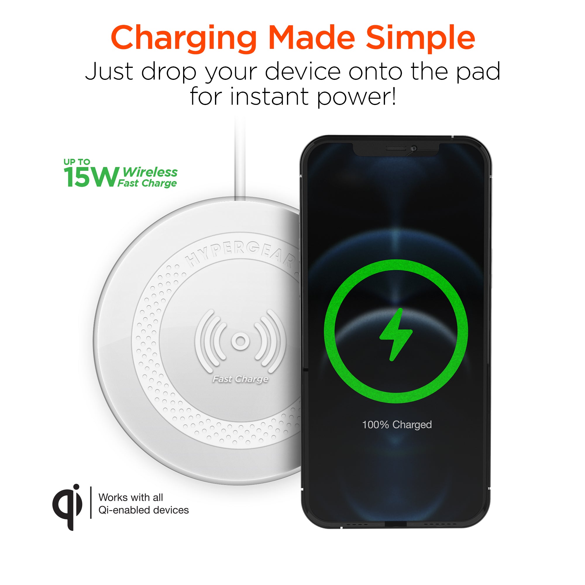 15W Wireless Charging Pad, Wireless Charger WHT