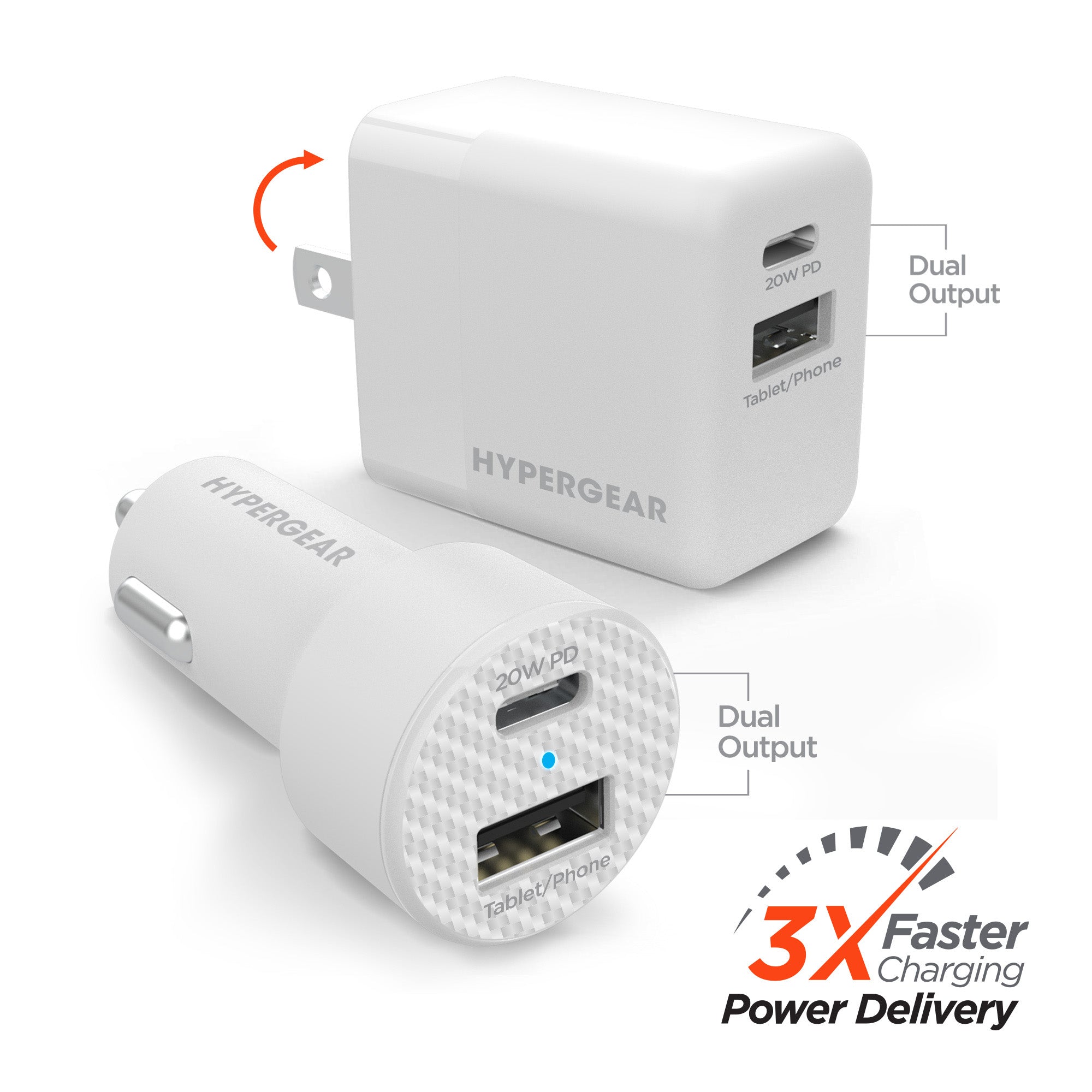 USB-C Power Delivery Bundle | 20W USB-C PD + 12W USB Fast Wall Charger and Fast Car Charger | White