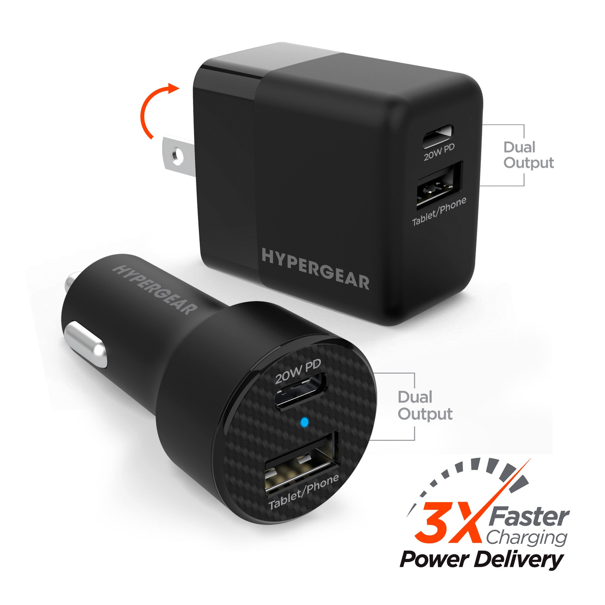 Car + Wall Charger Bundle 20W USB-C PD BLACK | HyperGear – HYPERGEAR