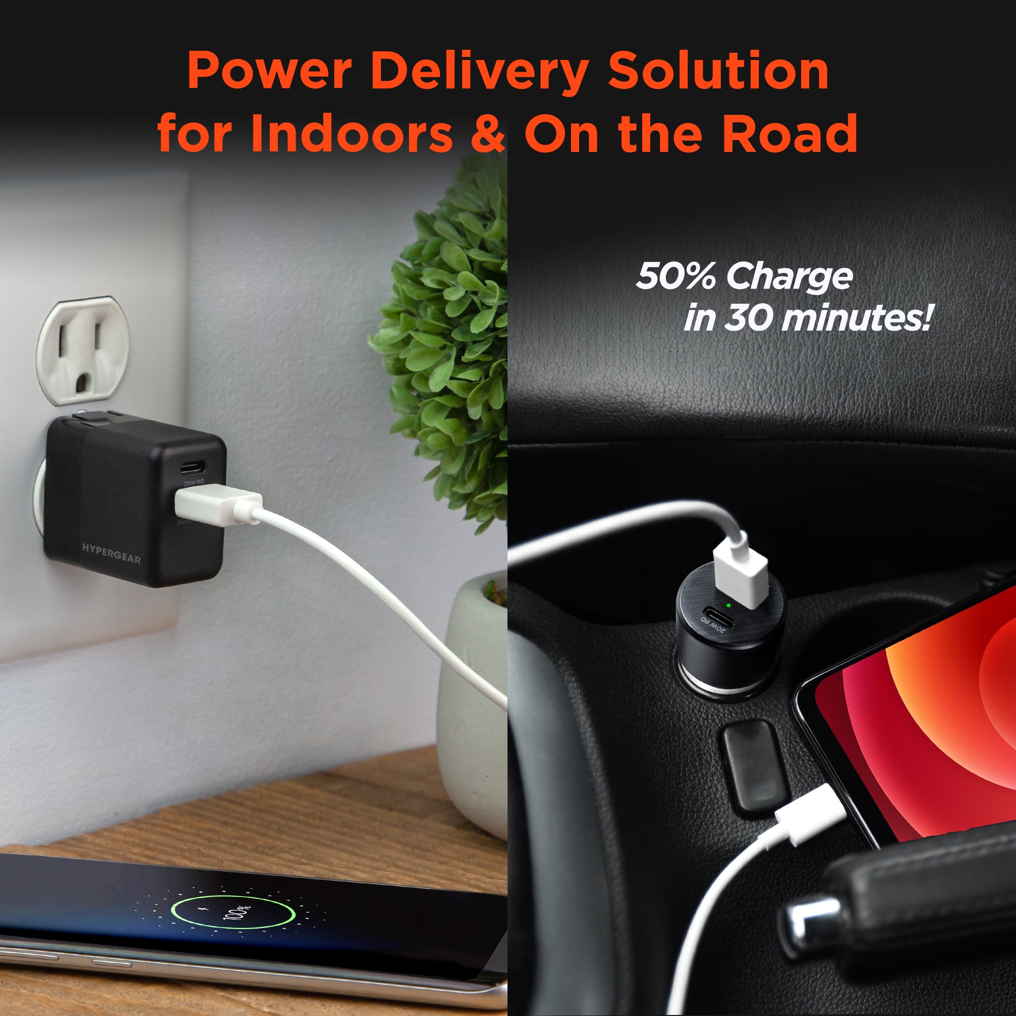 USB-C Power Delivery Bundle | 20W USB-C PD + 12W USB Fast Wall Charger and Fast Car Charger | Black