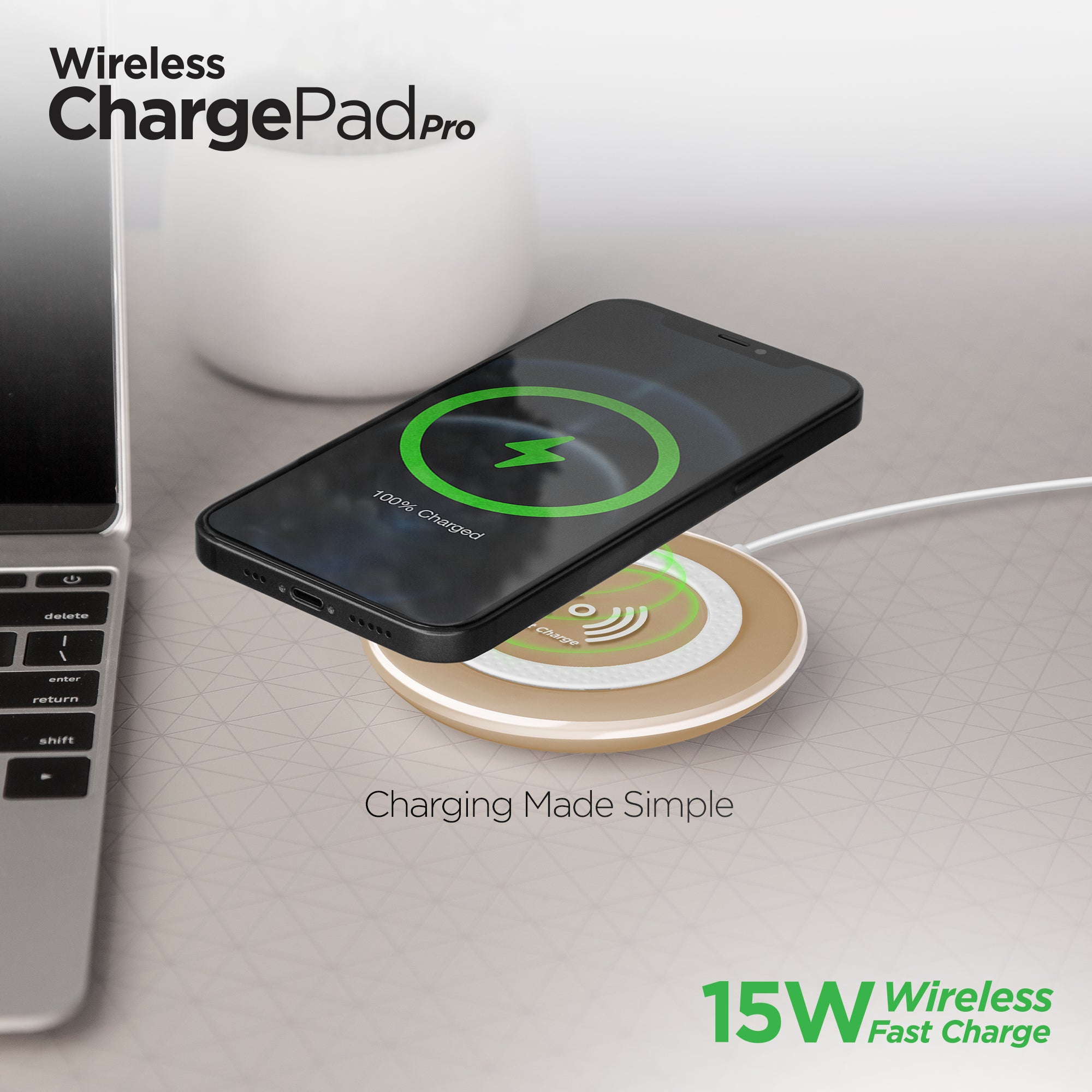 ChargePad Pro 15W Wireless Fast Charger | Gold