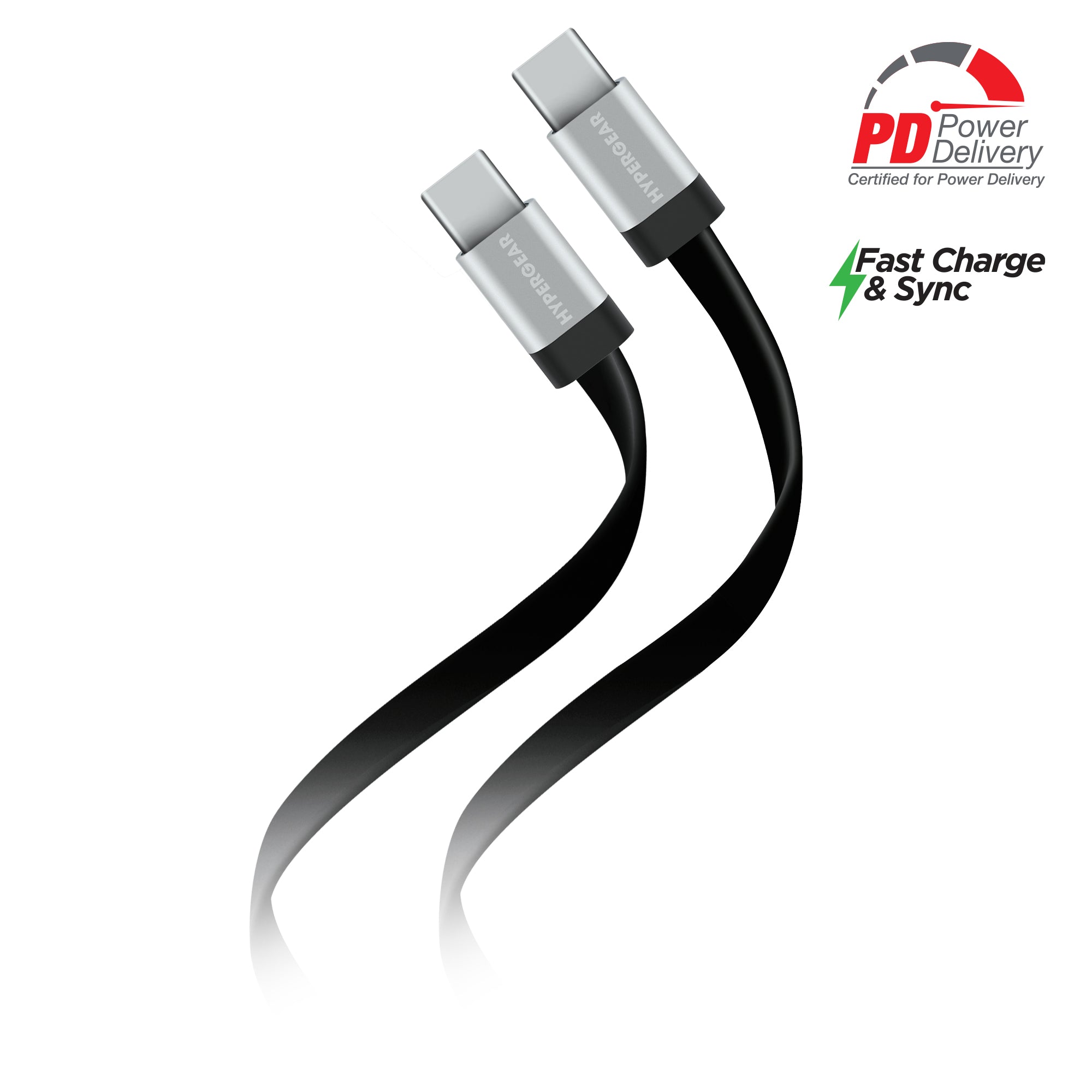 Flexi USB-C to USB-C Flat Fast Charge Cable | 6ft | Black