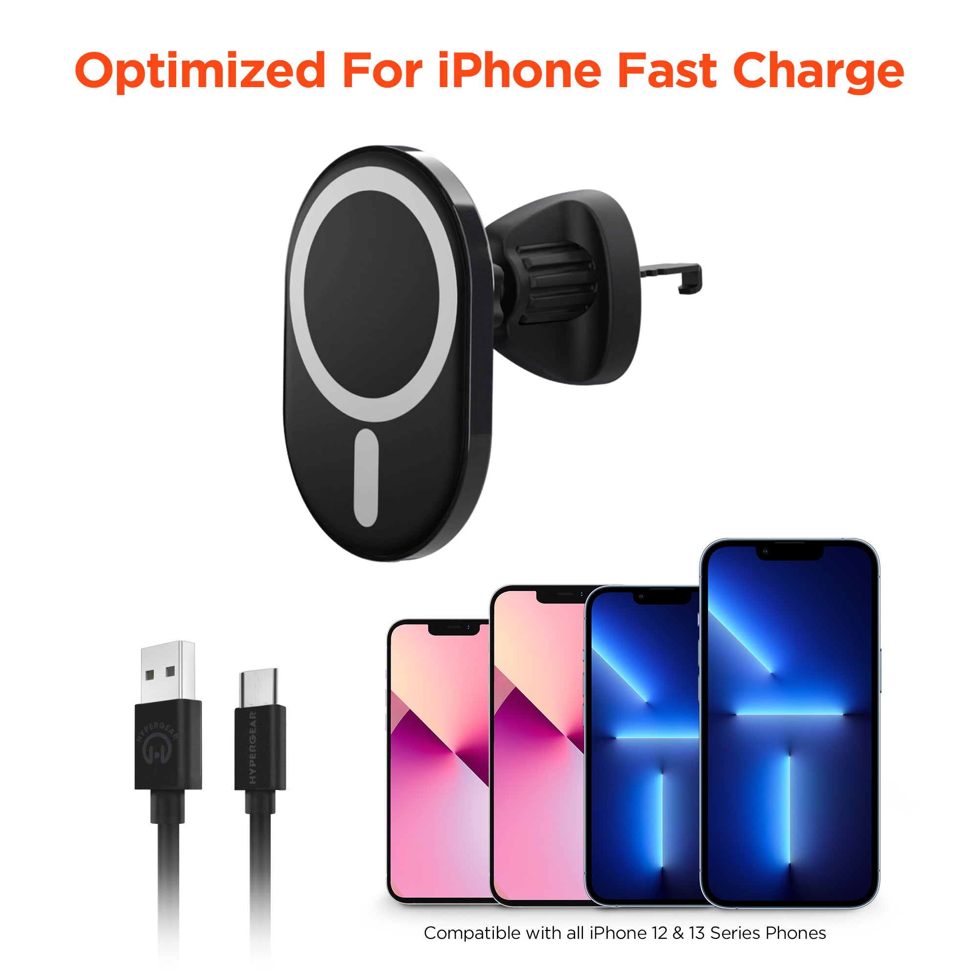 MagVent Magnetic Wireless Fast Charging Mount for iPhone 14 | Vent | Black