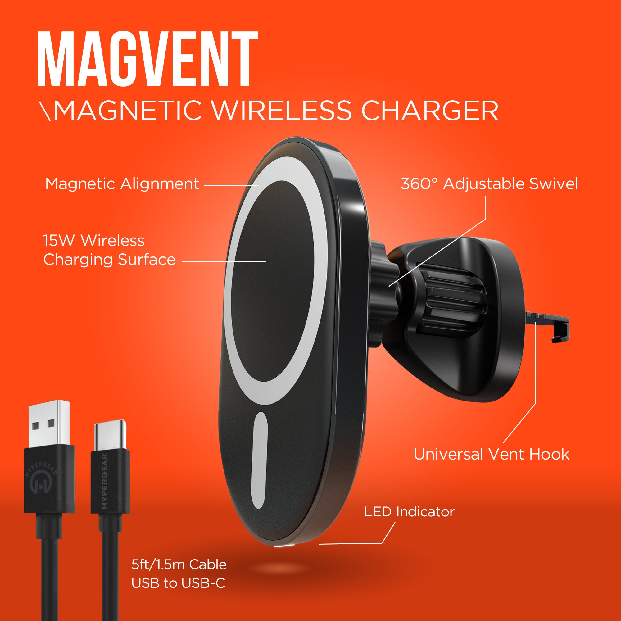 MagVent Magnetic Wireless Fast Charging Mount for iPhone 14 | Vent | Black