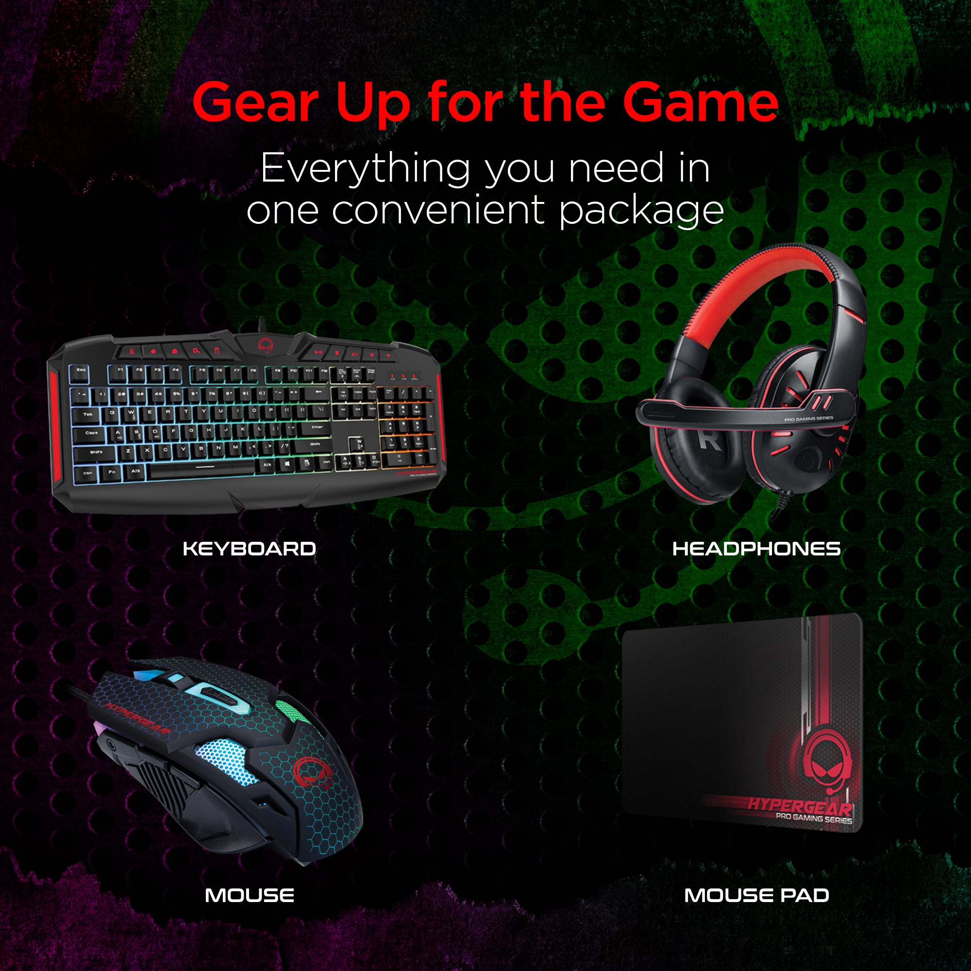 Set: Gaming Keyboard, Headset, Mouse RED – HYPERGEAR