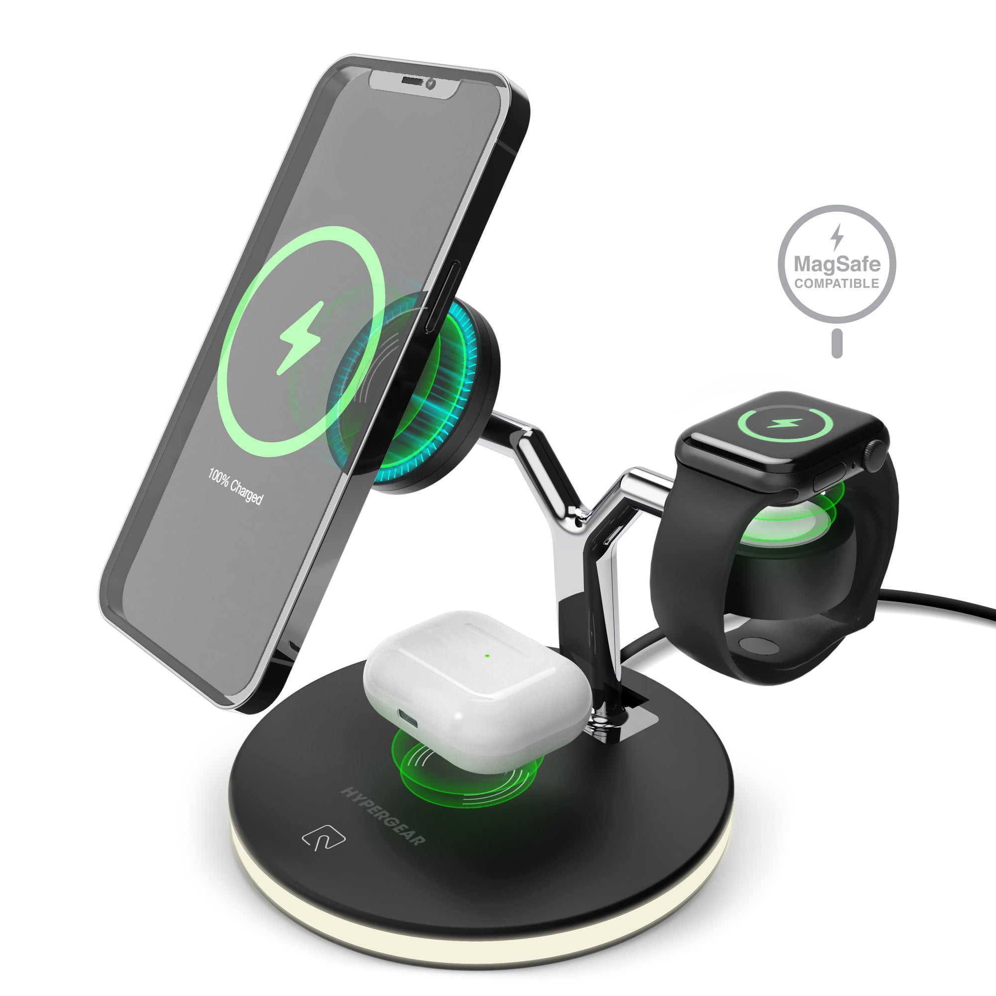 MaxCharge 3-in-1 Wireless Charging Stand with 15W Magnetic Wireless Fast Charge | Black
