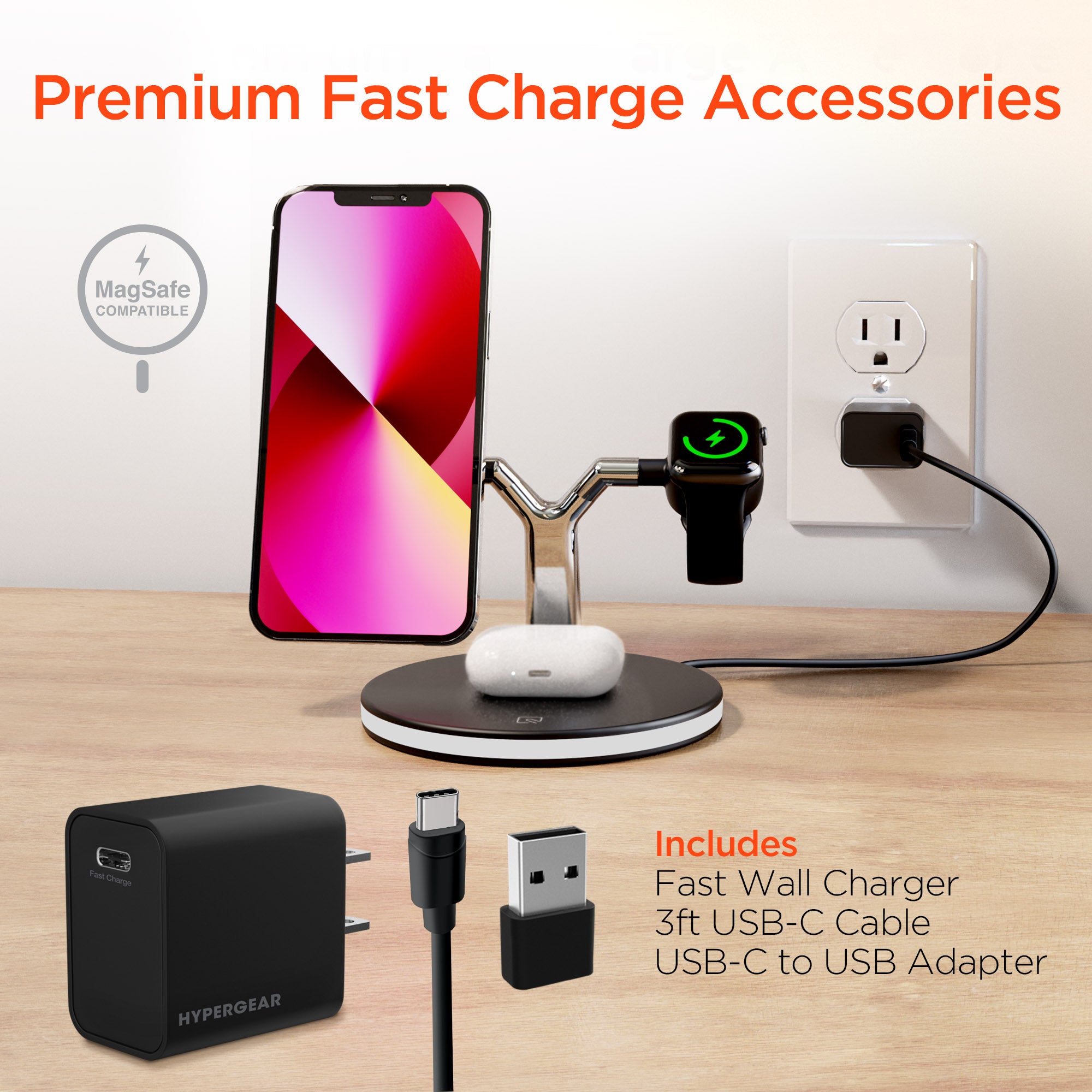 3-in-1 MagSafe Apple Charger: iPhone + Apple Watch + AirPods – HYPERGEAR