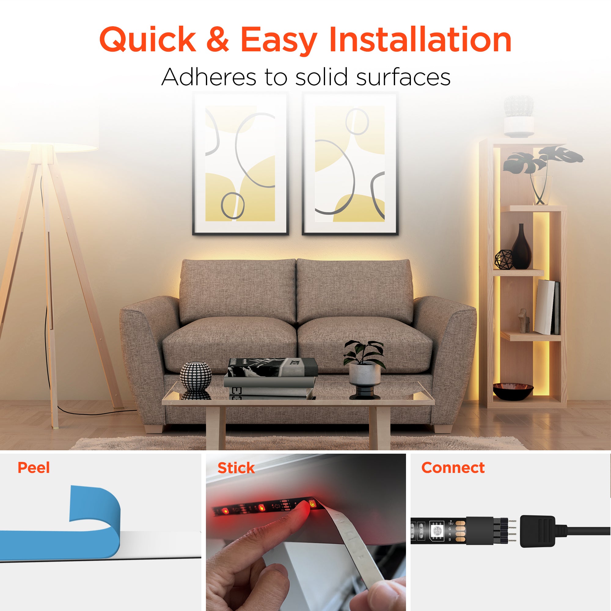 LED Light Strip w/Adapter, Peel & Stick