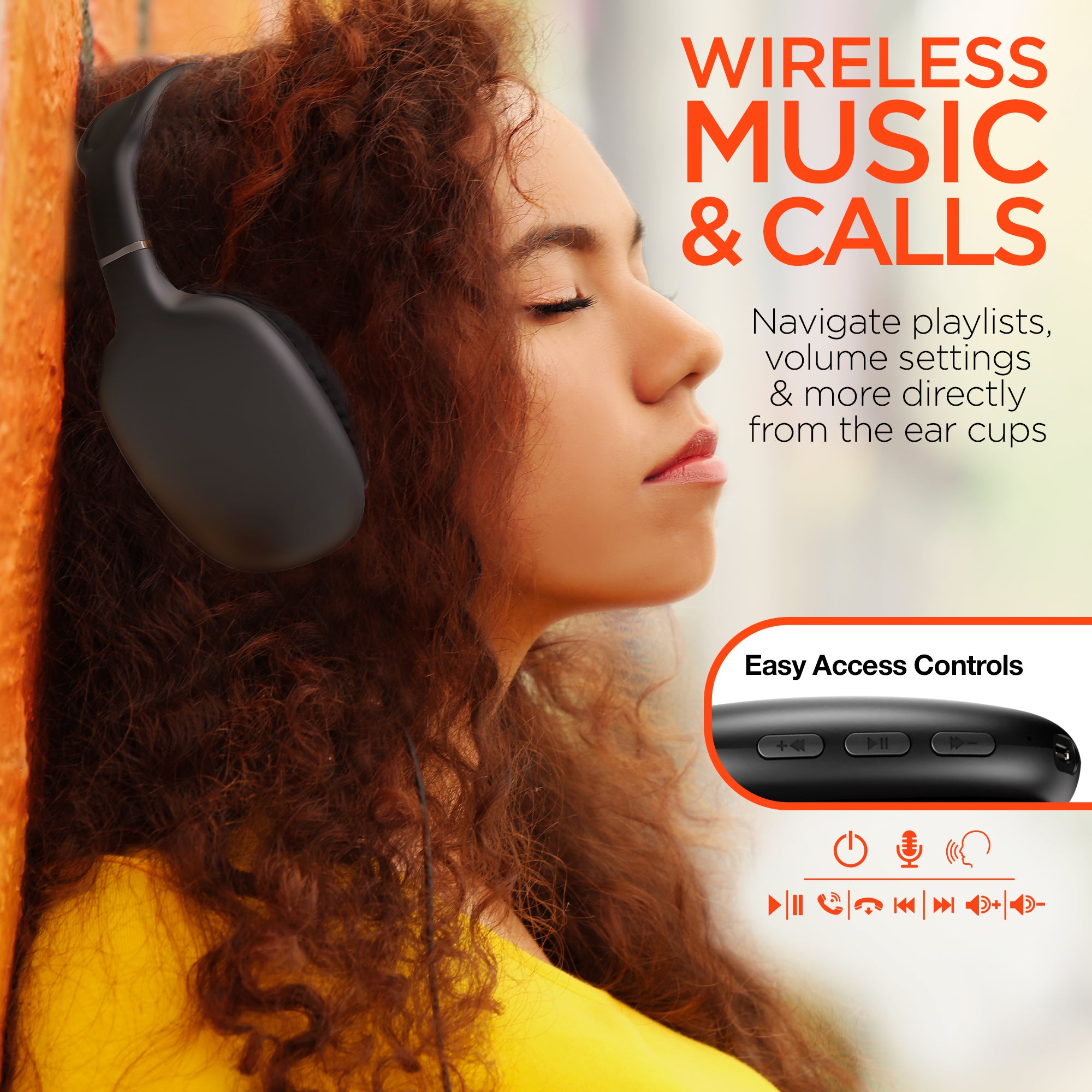 Wireless Headphones, HD Stereo, 10HRS Play BLACK