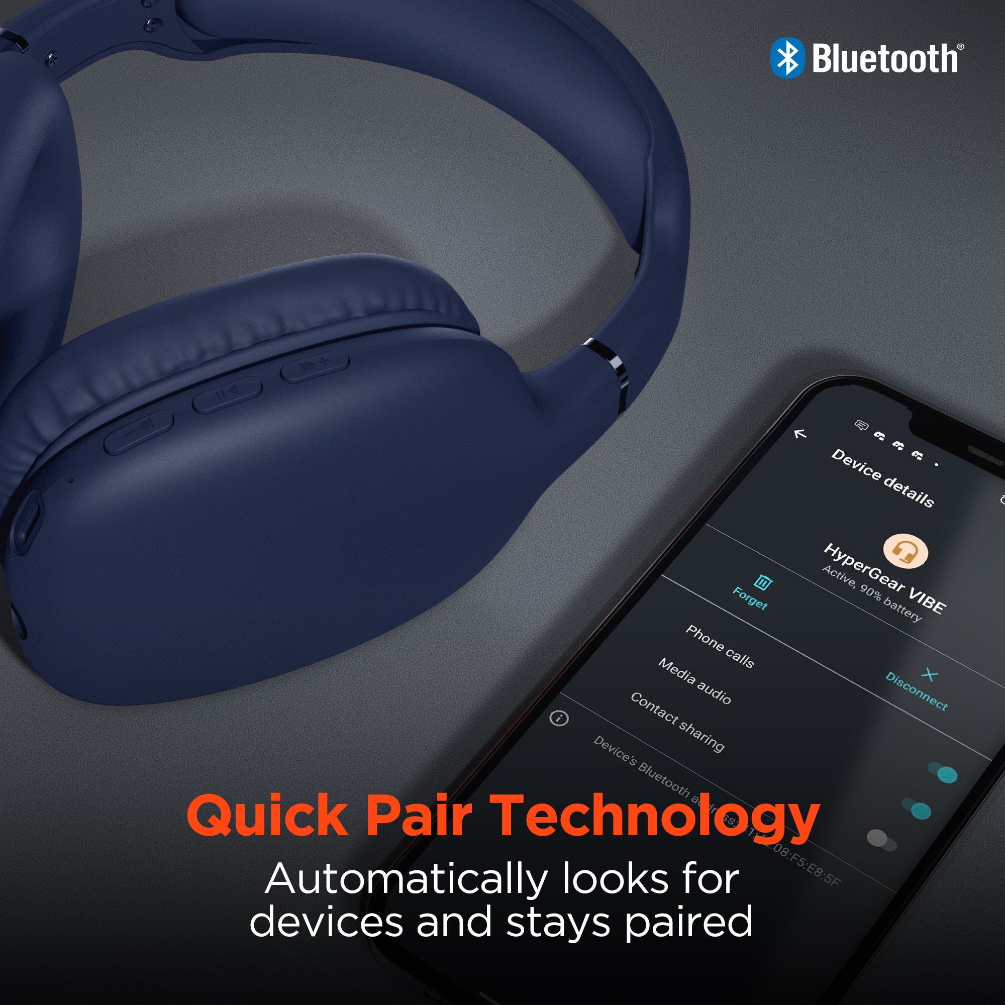 Wireless Headphones, HD Stereo, 10HRS Play BLUE