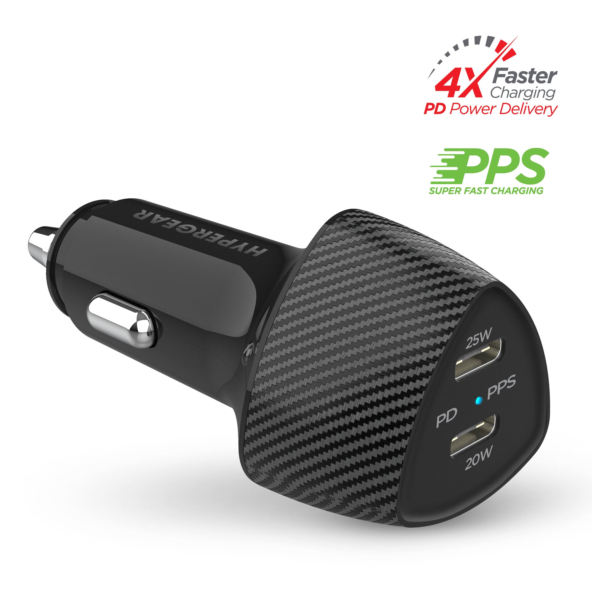 SpeedBoost 25W USB-C PD + 20W USB-C PD Fast Car Charger with PPS | Black