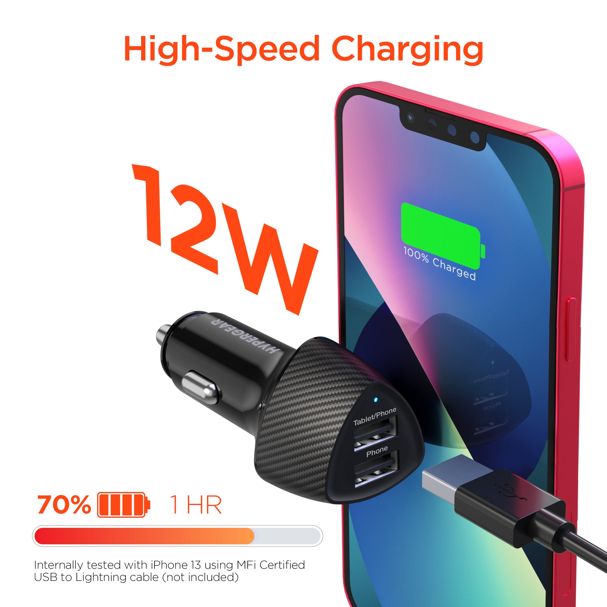 SpeedBoost 12W USB + 5W USB Car Charger | Black