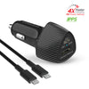 SpeedBoost 25W USB-C PD + 12W USB Fast Car Charger with PPS | Includes 4ft USB-C Cable | Black
