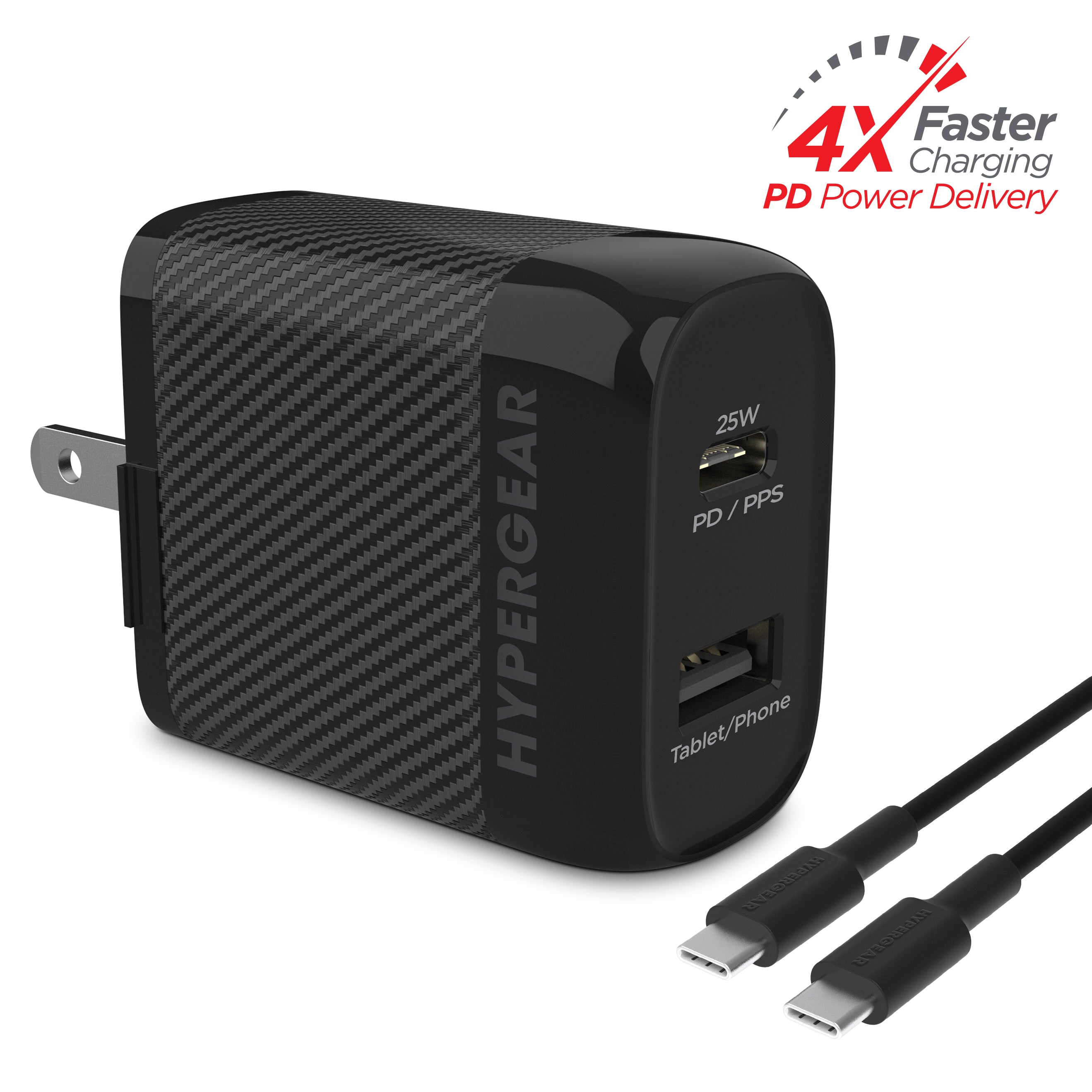 SpeedBoost 25W USB-C & 12W USB Wall Kit with PD/PPS and 6ft USB-C Cable | Black
