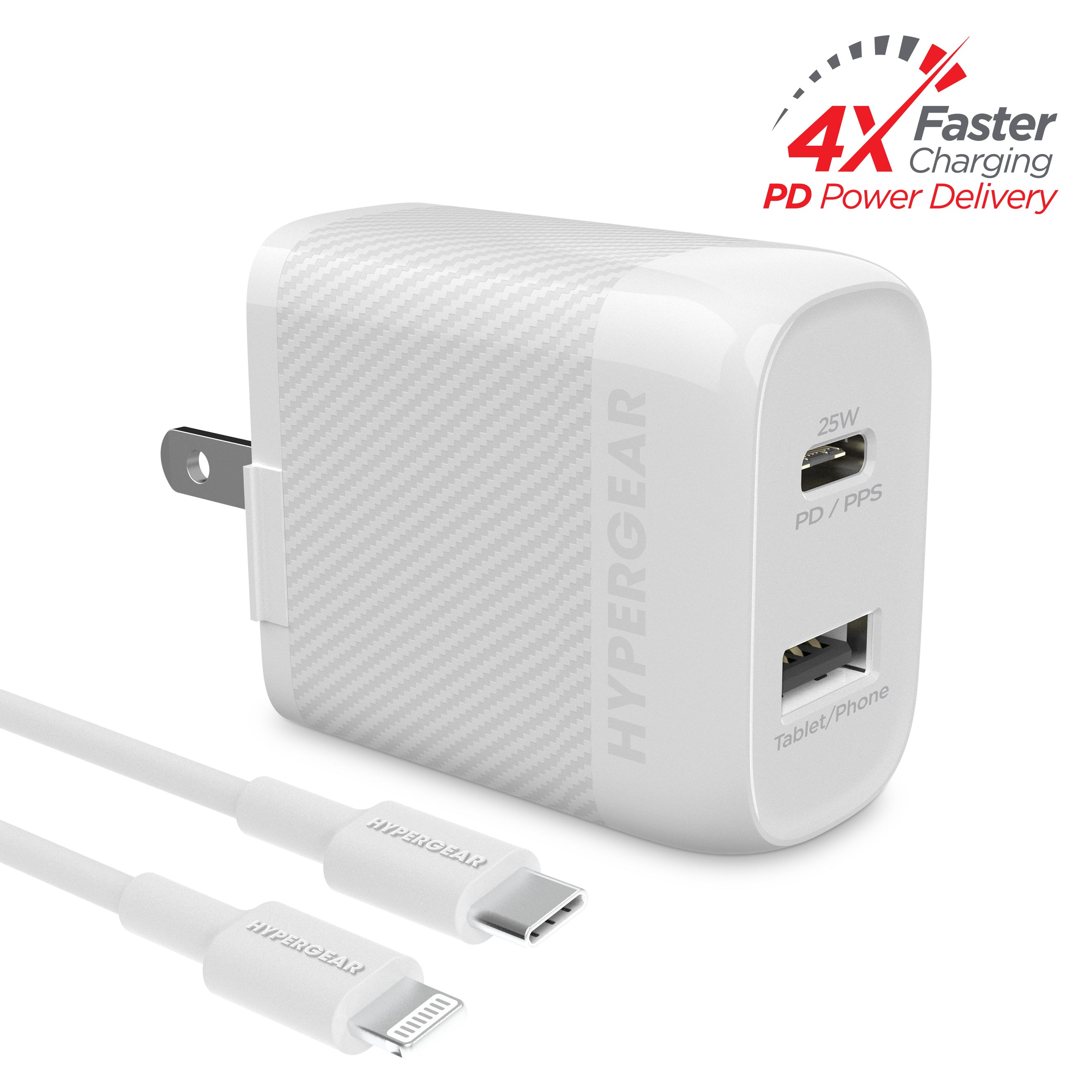 SpeedBoost 25W USB-C PD + 12W USB Fast Wall Charger with PPS | 6ft MFi Lightning Cable | White