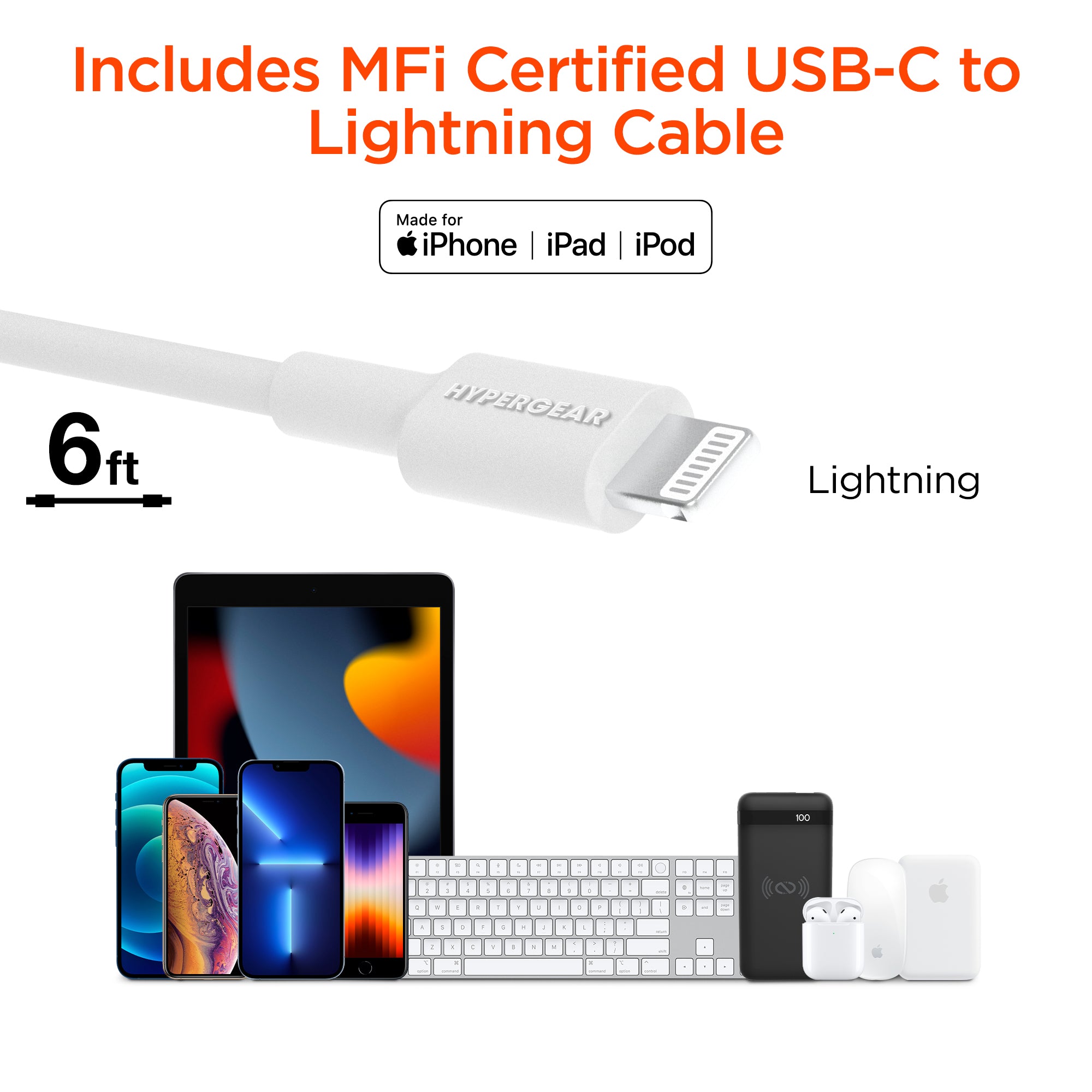 SpeedBoost 25W USB-C PD + 12W USB Fast Wall Charger with PPS | 6ft MFi Lightning Cable | White