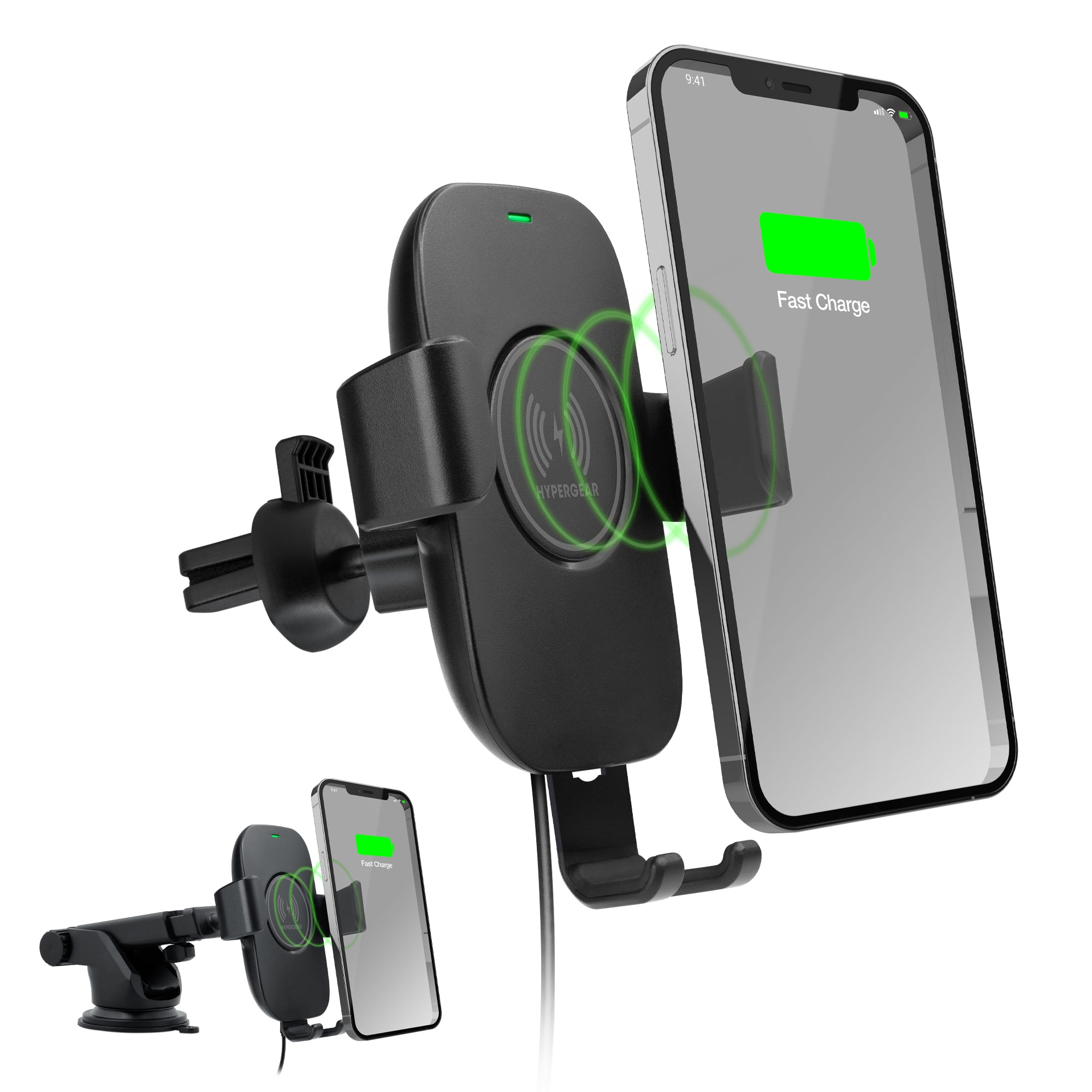 Wireless Car Charger Auto Grip Phone Mount 15W HyperGear