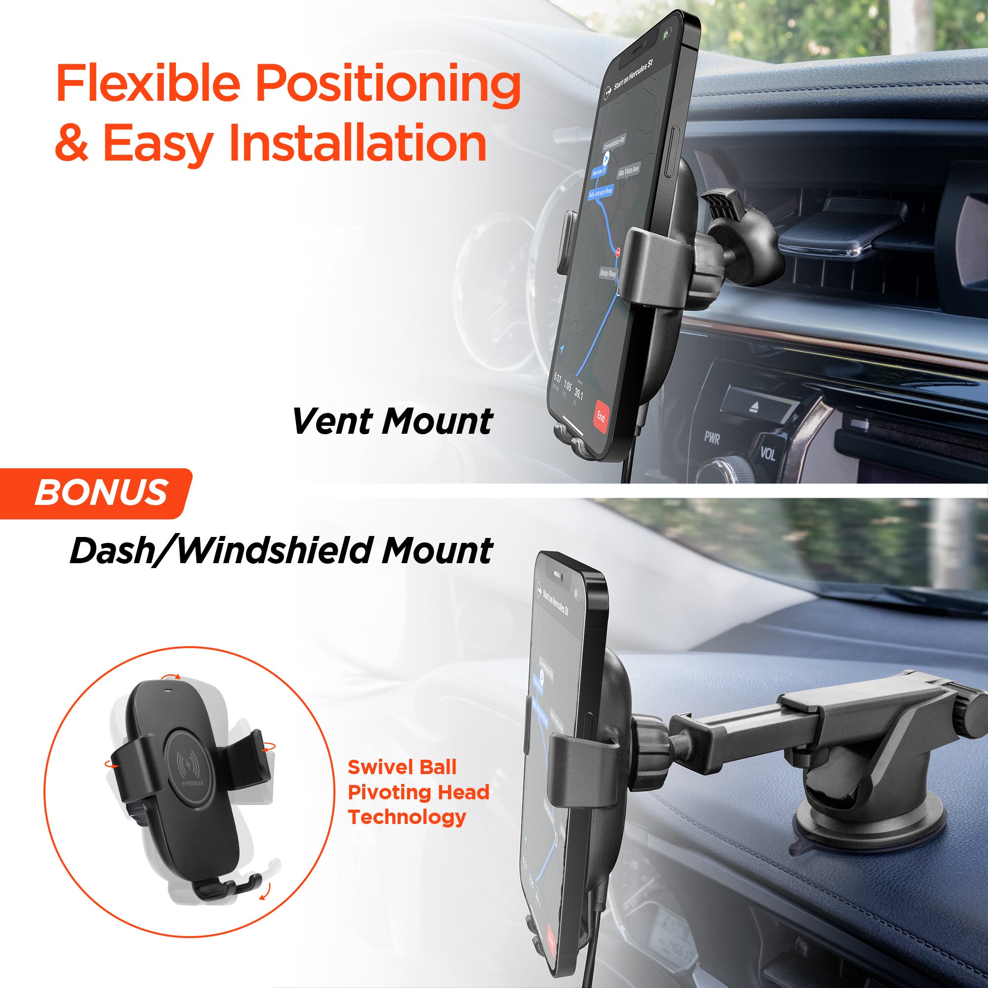 Wireless Car Charger - 10W Fast Charging, Vent Mount