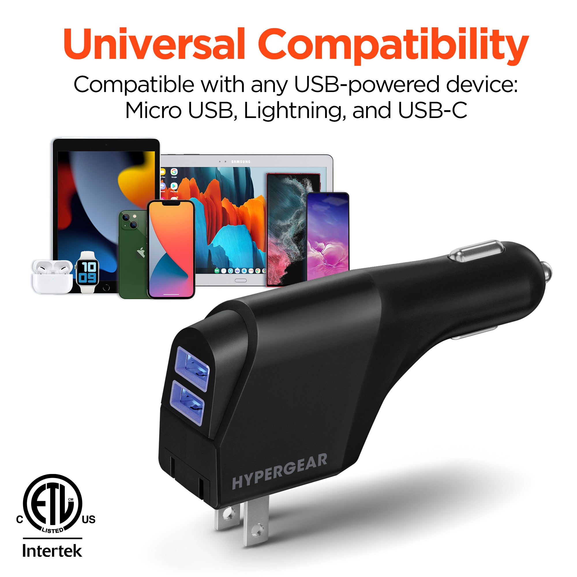 Hybrid 10W Dual USB Car + Wall Charger | Black