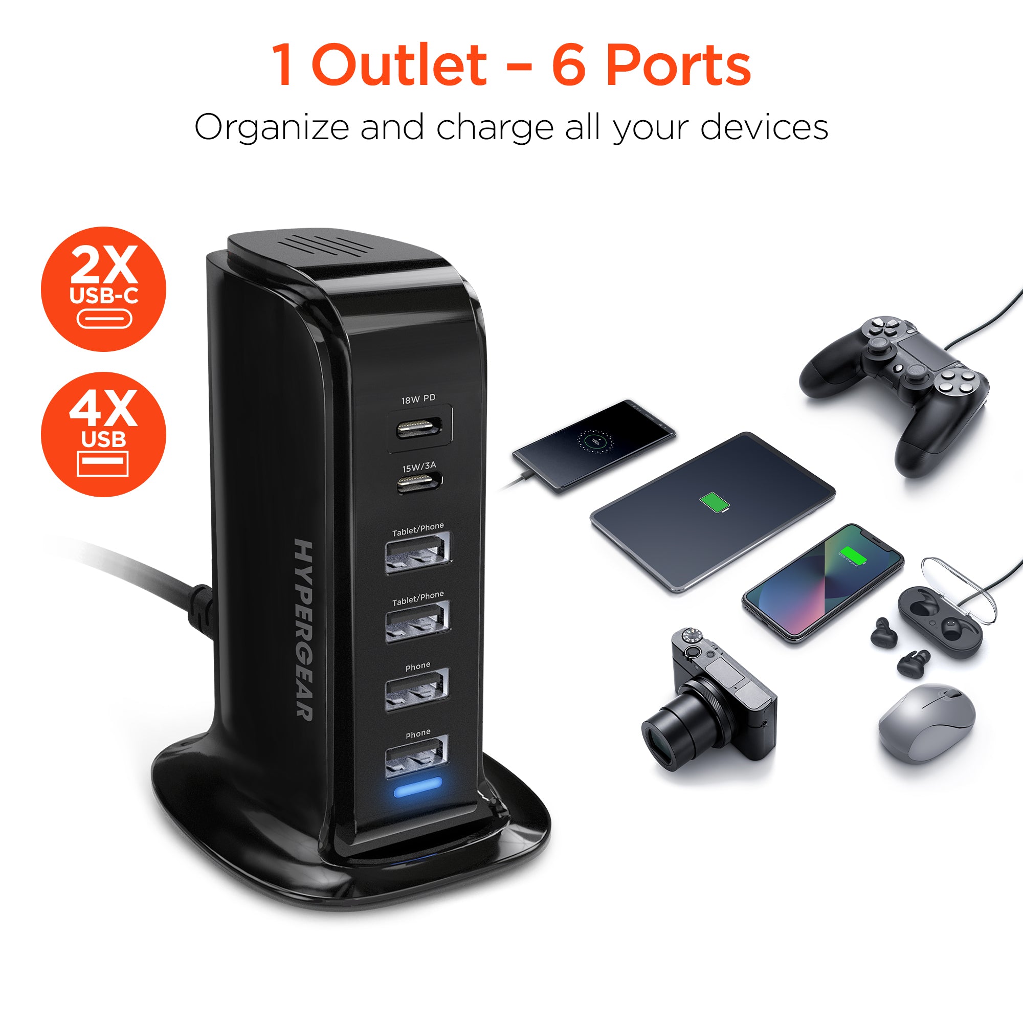 Power Tower, 42W 6 USB Charging Station