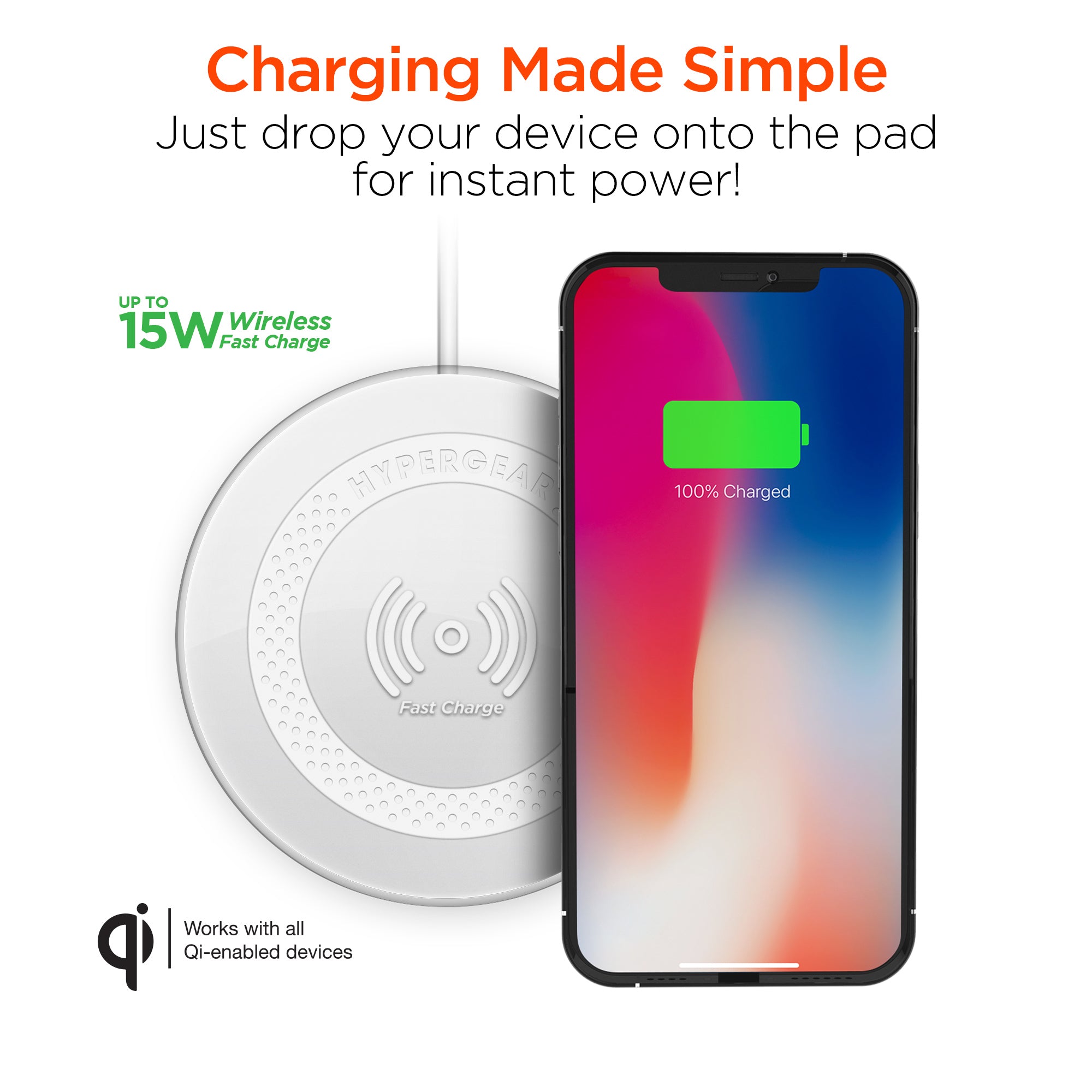 Wireless Charging Pad, 15W Wireless Charger WHT | HyperGear HYPERGEAR Wireless Charging Pad, 15W Wireless Charger WHT | HyperGear HYPERGEAR