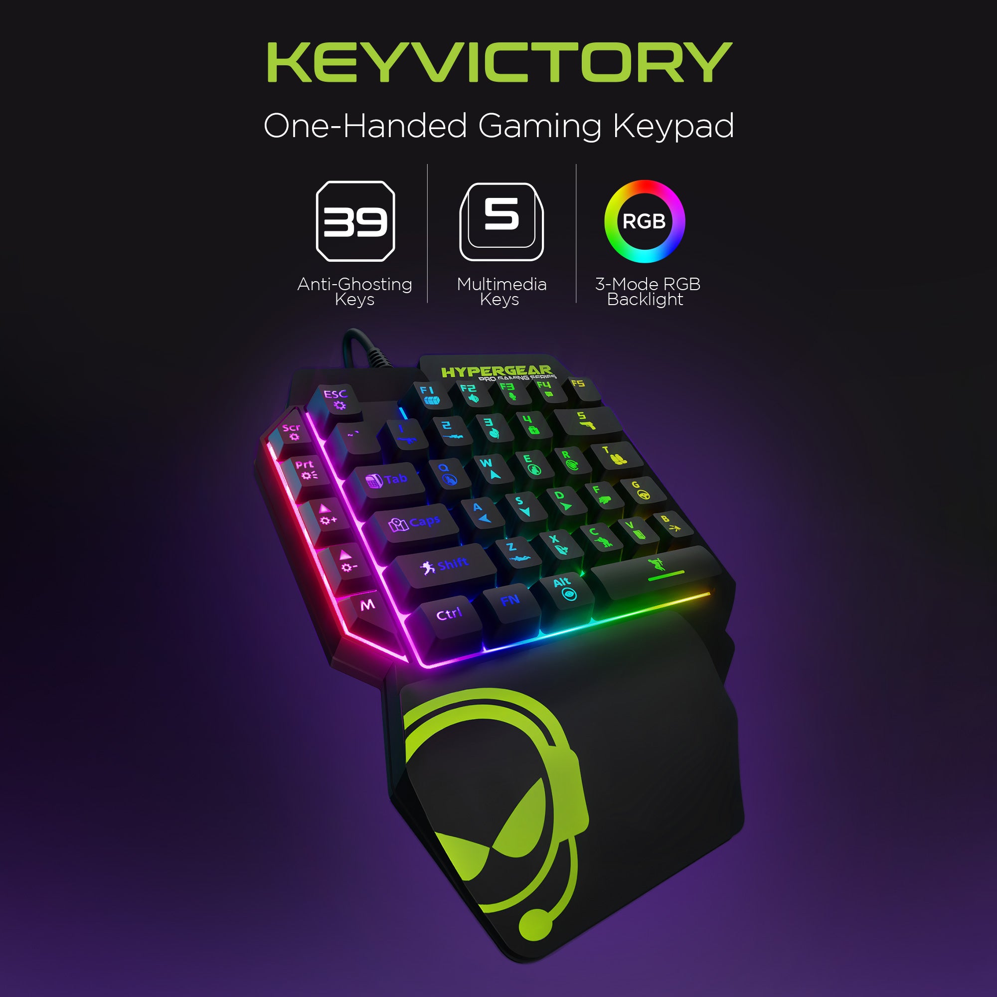 HyperGear KeyVictory One-Handed Gaming Keypad Black