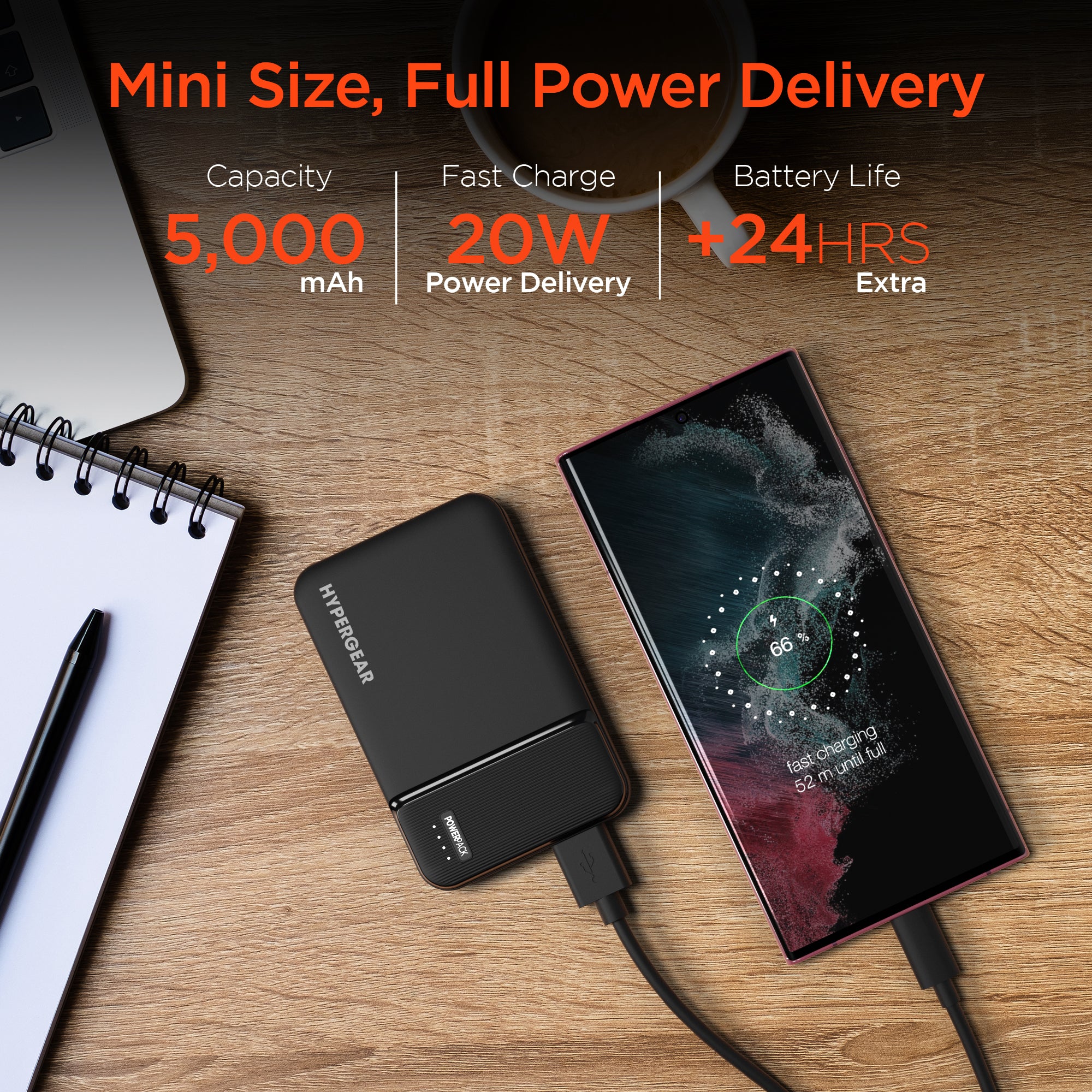 5,000mAh | Power Pack mini Fast Charge Power Bank with 20W USB-C PD | Black